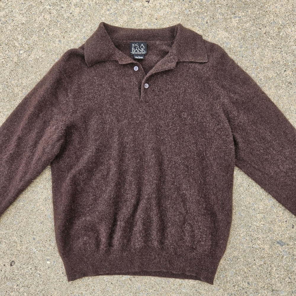 Jos. A. Bank L Long Sleeve Collared Neck Pullover Cashmere Sweater 1/4 Button - Picture 2 of 7